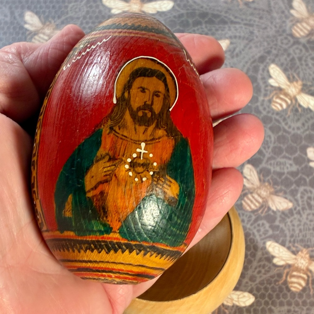 Hand-Painted Religious Wooden Egg